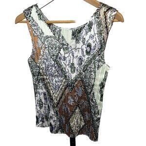 Jaipur Top Sleeveless Cami Tank Shell V Neck Floral Pleated Small Boho‎ Career